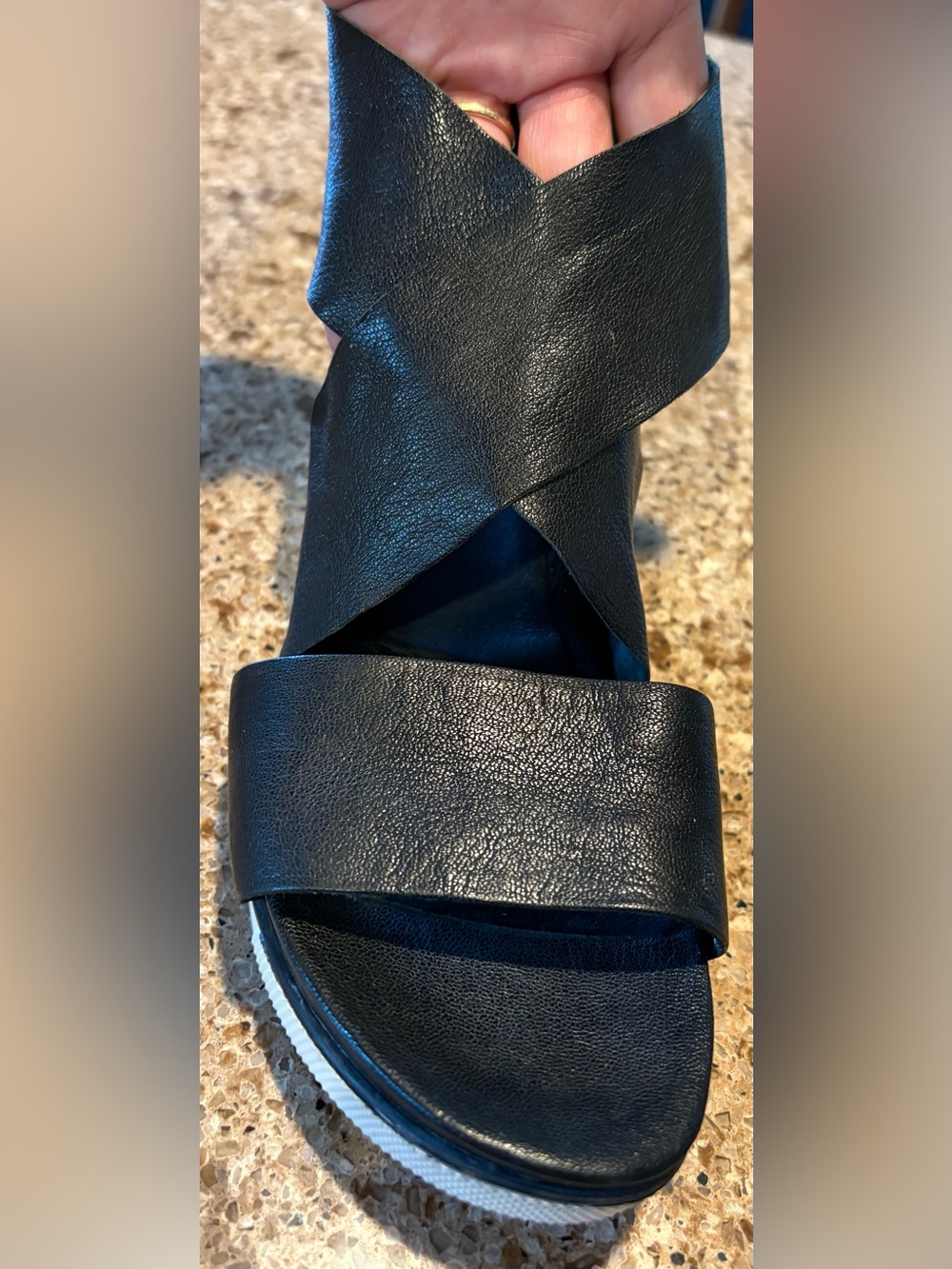 Eileen Fisher Black Leather Sport Tumbled Sneaker Sandal w Back Zipper Entry - 8 - Picture 6 of 10